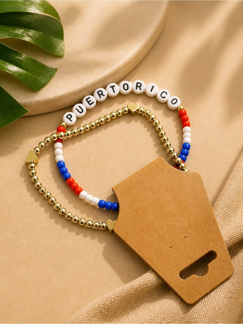 Puerto Rico Kids Beaded Bracelet Set - Red White Blue and Gold